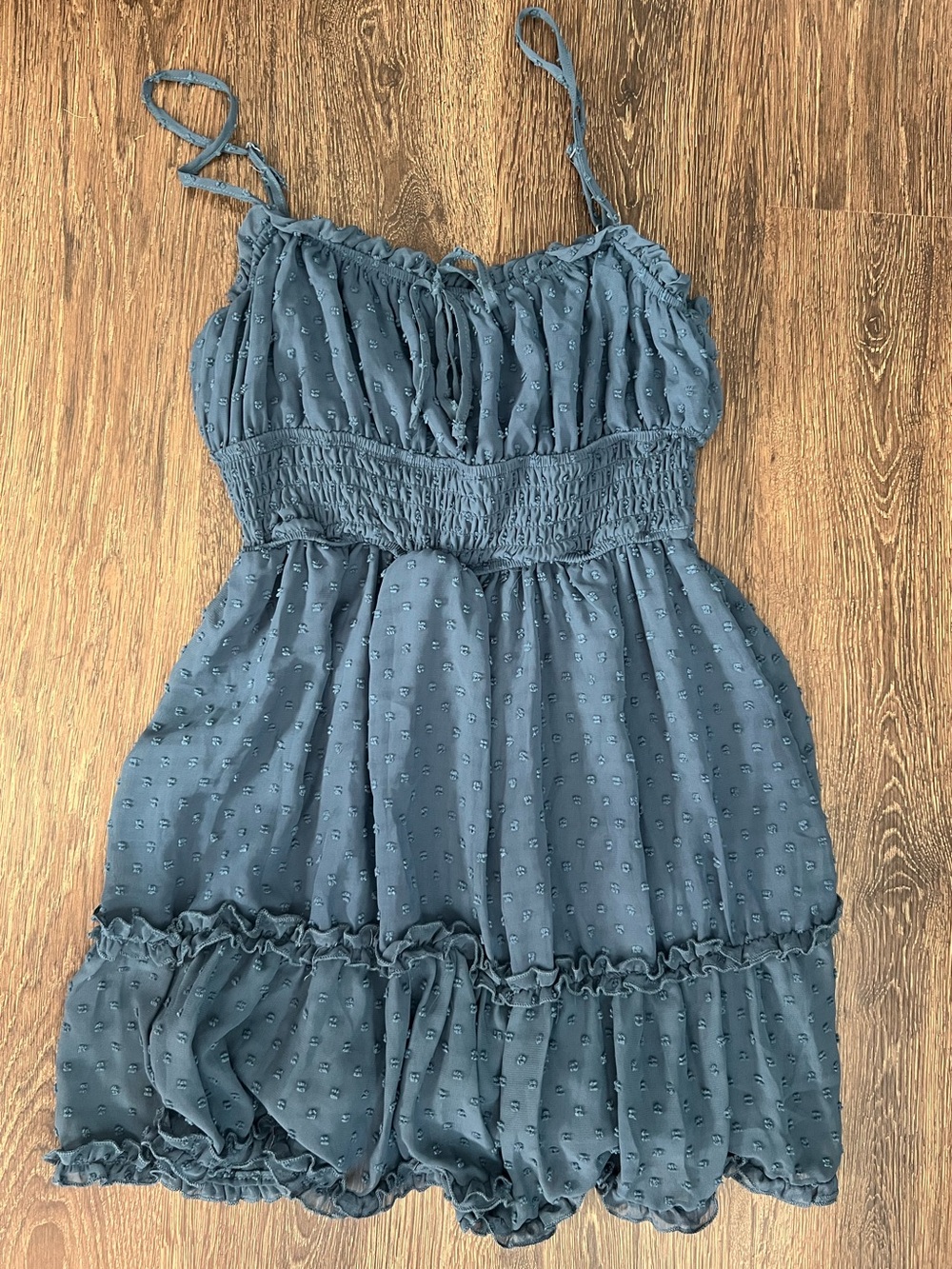 Altar’d State Slate Blue Embroidered Mini Dress with Adjustable Straps Size M